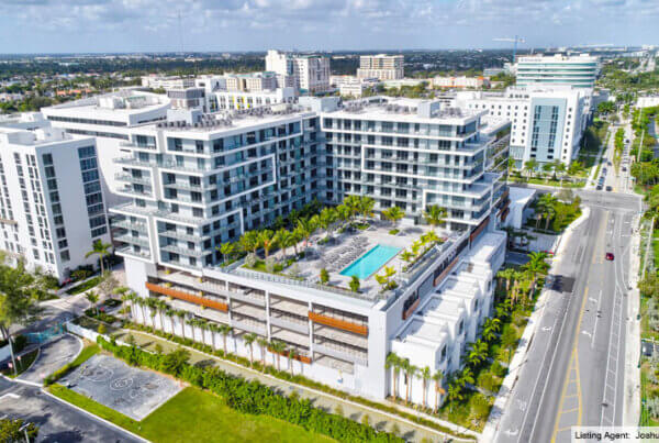 A rendering of the new building with an aerial view.